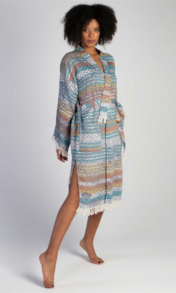 Pica Bathrobe Blue - Yellow