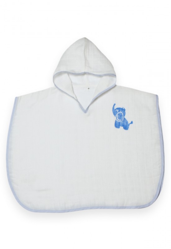 Muslin Poncho Blue Elephant