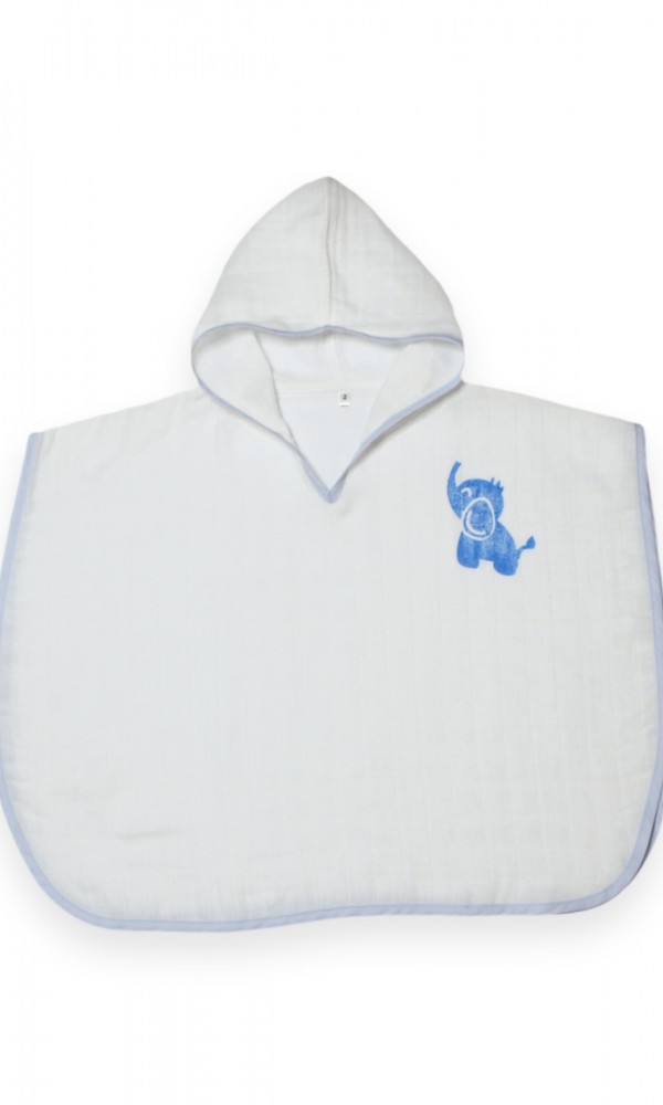 Muslin Poncho Blue Elephant