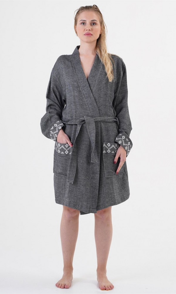 Edessa Bathrobe  Black Plain Short