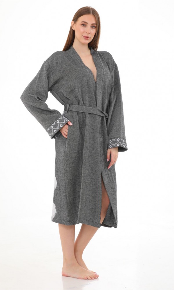 Edessa Bathrobe  Black Plain Long