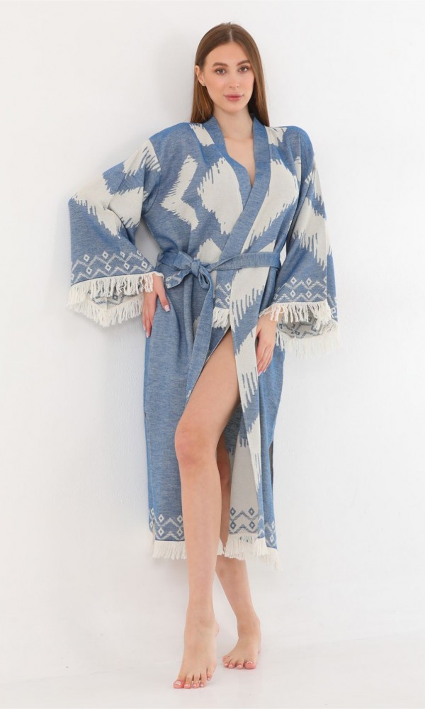 Edessa Bathrobe  Blue V Long