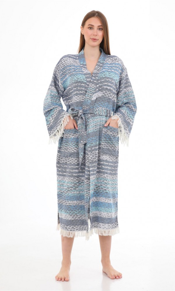 Pica Bathrobe Blue - Grey