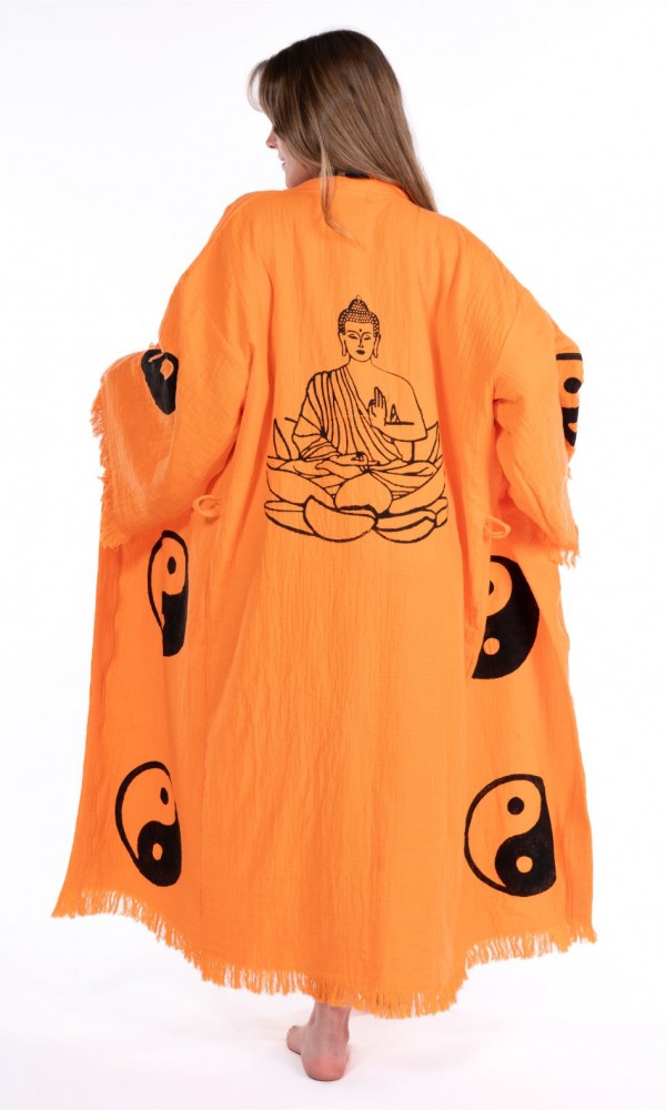 Sarasvati Bathrobe Orange Wooden Printed