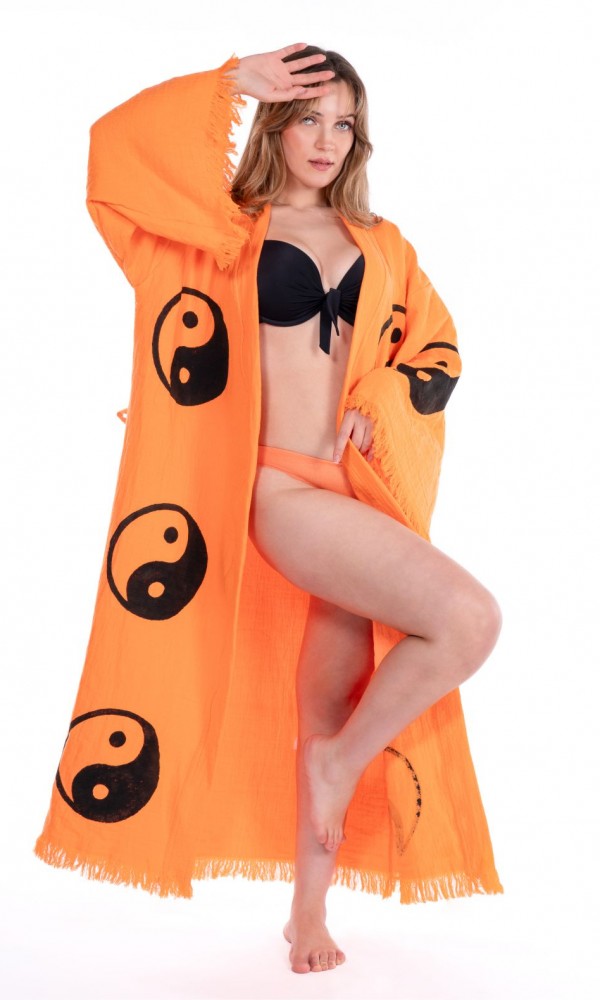 Sarasvati Bathrobe Orange Wooden Printed