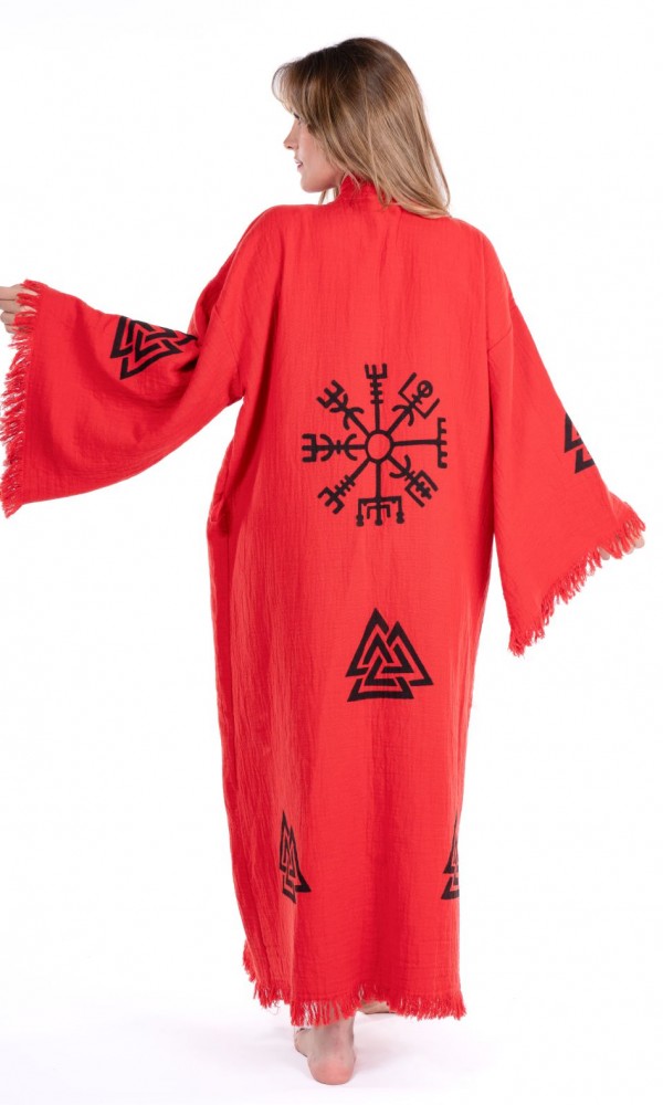 Lagertha Bathrobe  Red Wooden Prindet