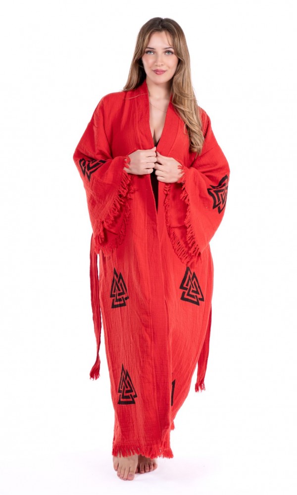 Lagertha Bathrobe  Red Wooden Prindet