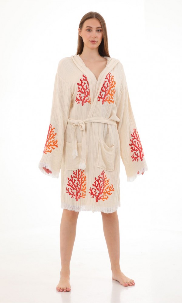 Coral Bathrobe Wooden Prindet