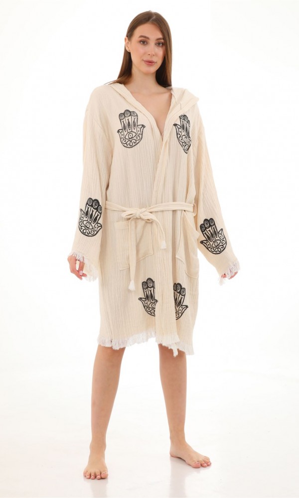 Hamsa Bathrobe Wooden Prindet