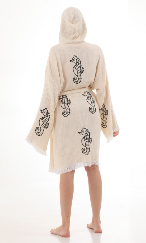 Seahorse Bathrobe Wooden Prindet