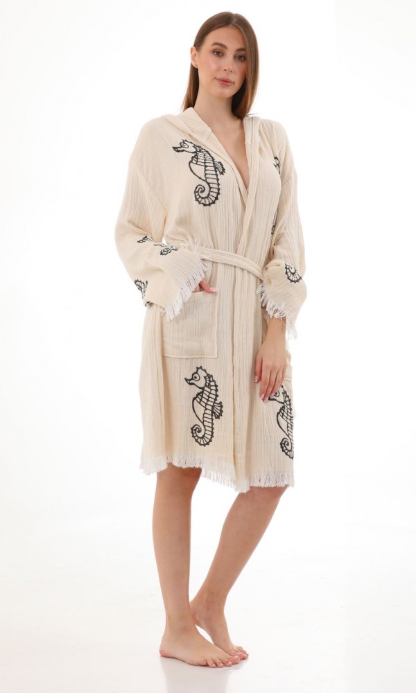 Seahorse Bathrobe Wooden Prindet